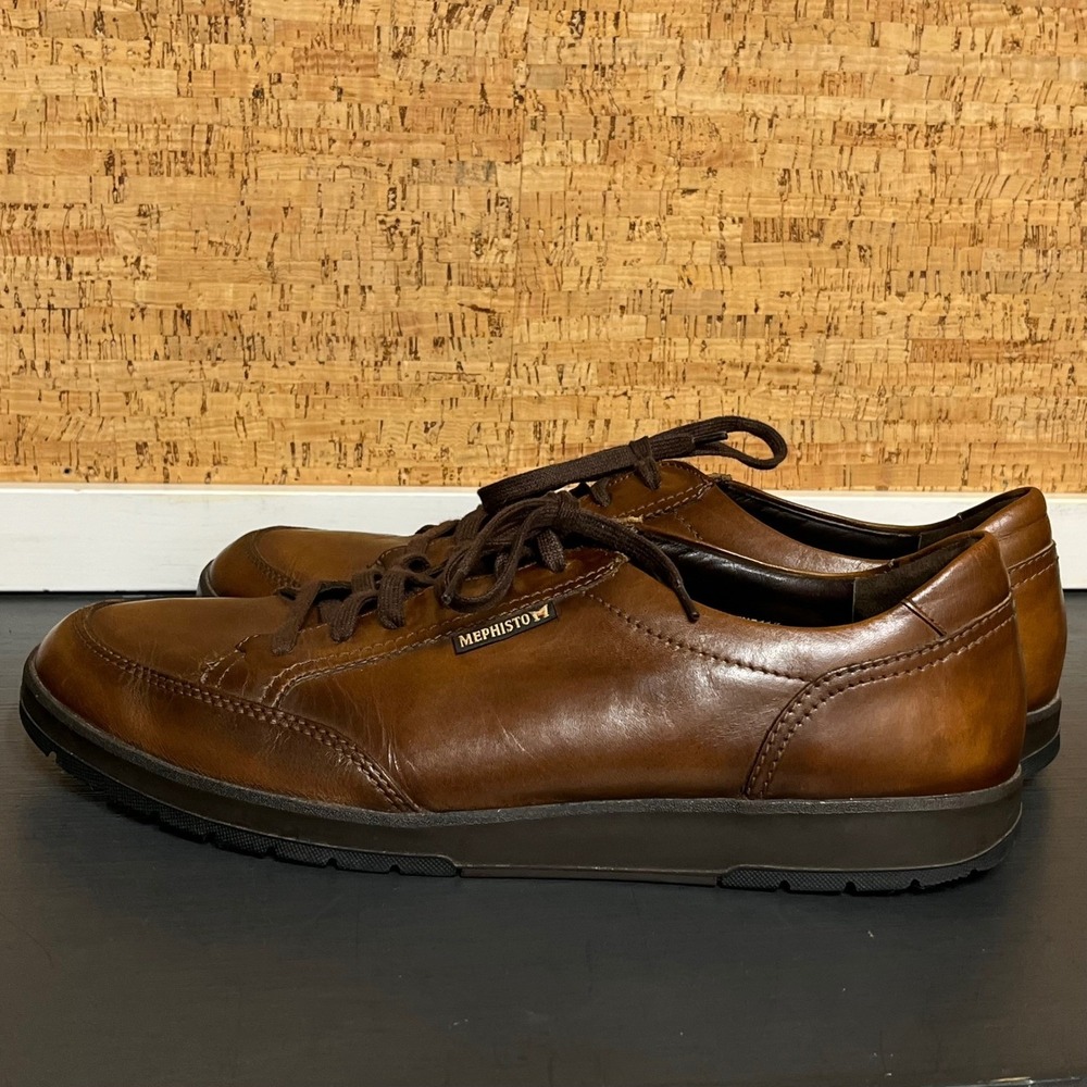 Mephisto Men Brown Leather Walking‎ Shoes Sneakers Made France worn Once size 12 - Picture 4 of 13